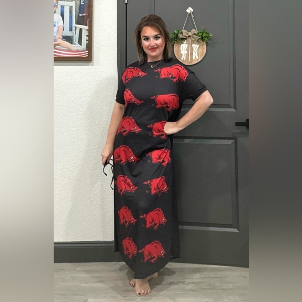 Black Dress with Red Animal Print